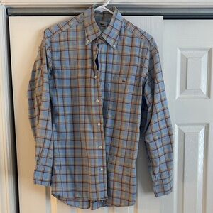 Lacoste Men's Blue and Orange Plaid Button Down Shirt